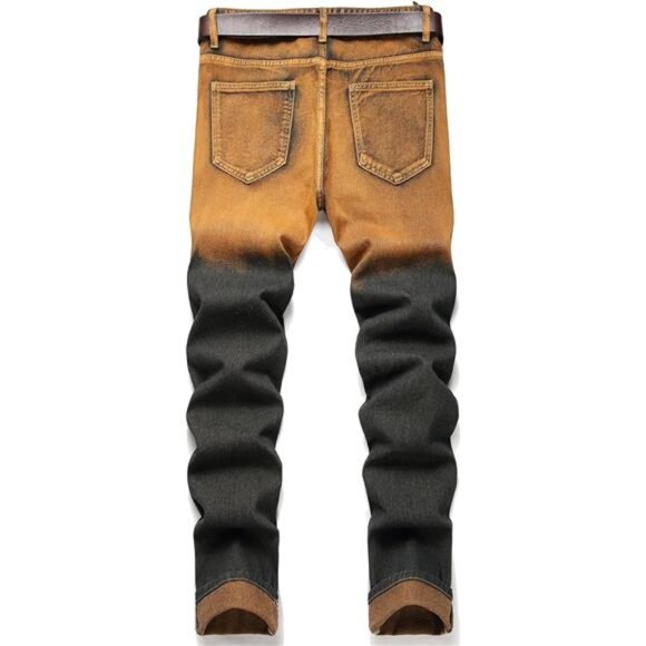 Men's Ripped Jeans Regular Fit Distressed Slim Straight Leg Stacked Biker - Picture 2 of 5